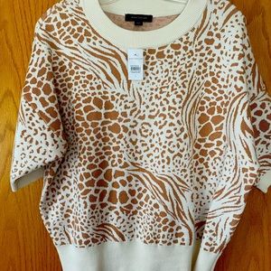 Ann Taylor Animal Print Short Sleeve Sweater L